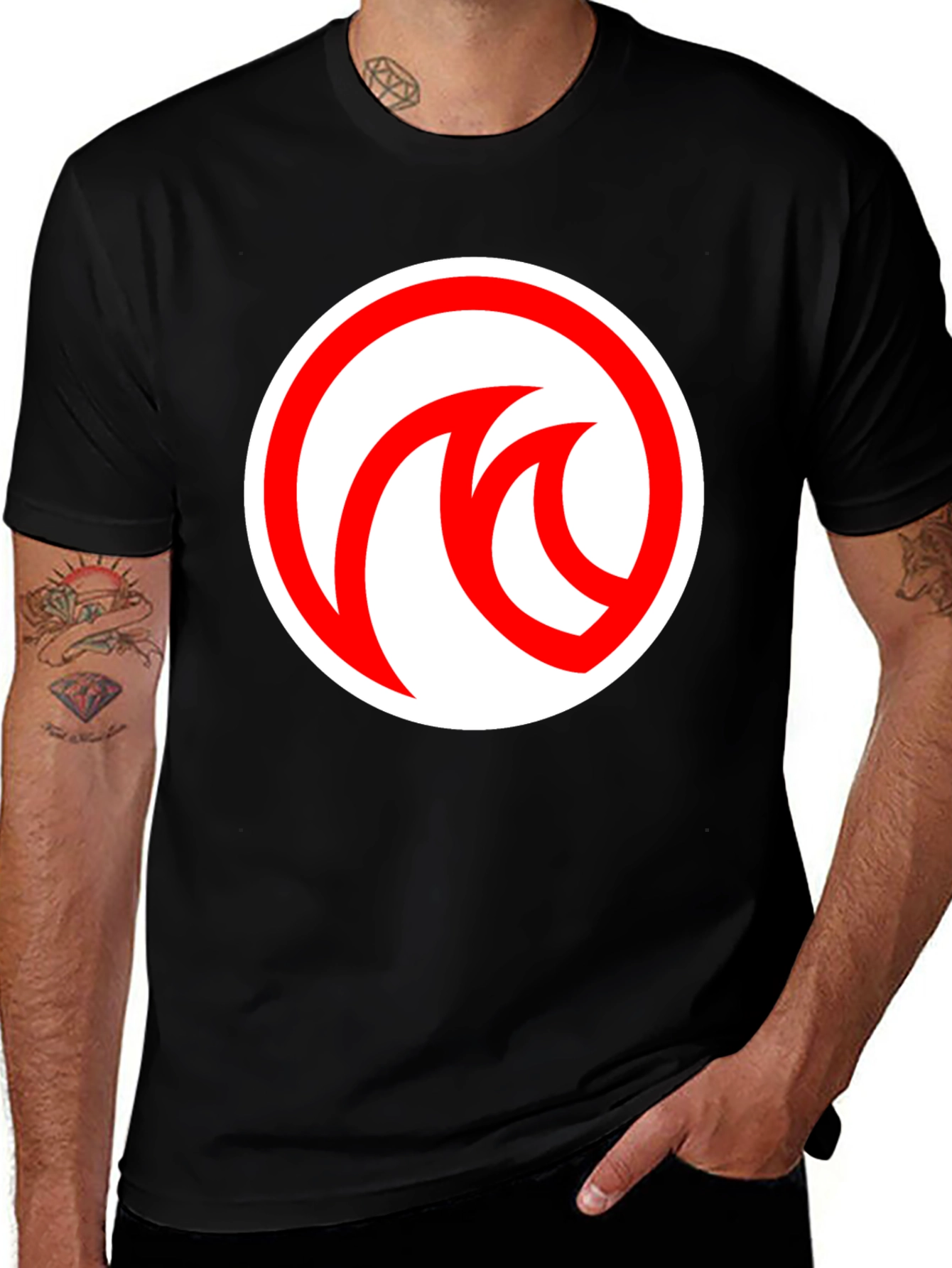 Modern Black T-Shirt with Red Circle Logo