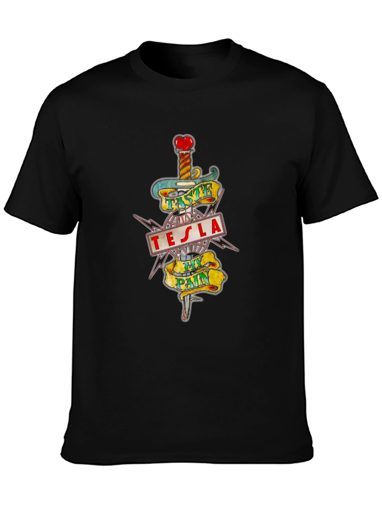 Tesla Taste My Pain Graphic Print Black T-Shirt