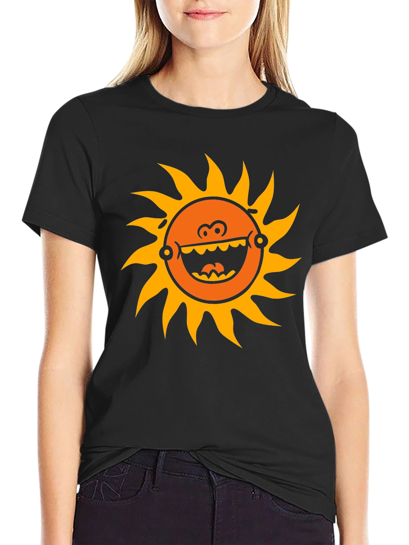 Funny Sun Graphic Black T-Shirt