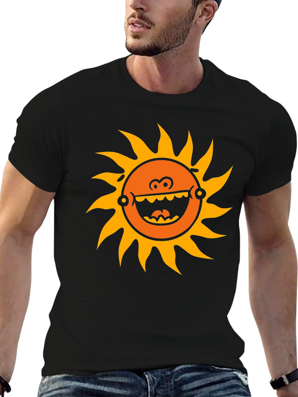 Funny Sun Graphic Black T-Shirt