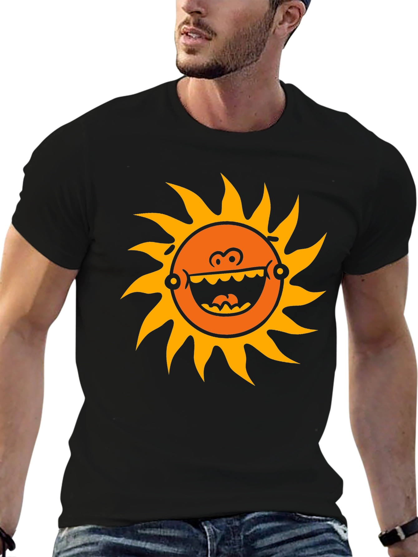 Funny Sun Graphic Black T-Shirt