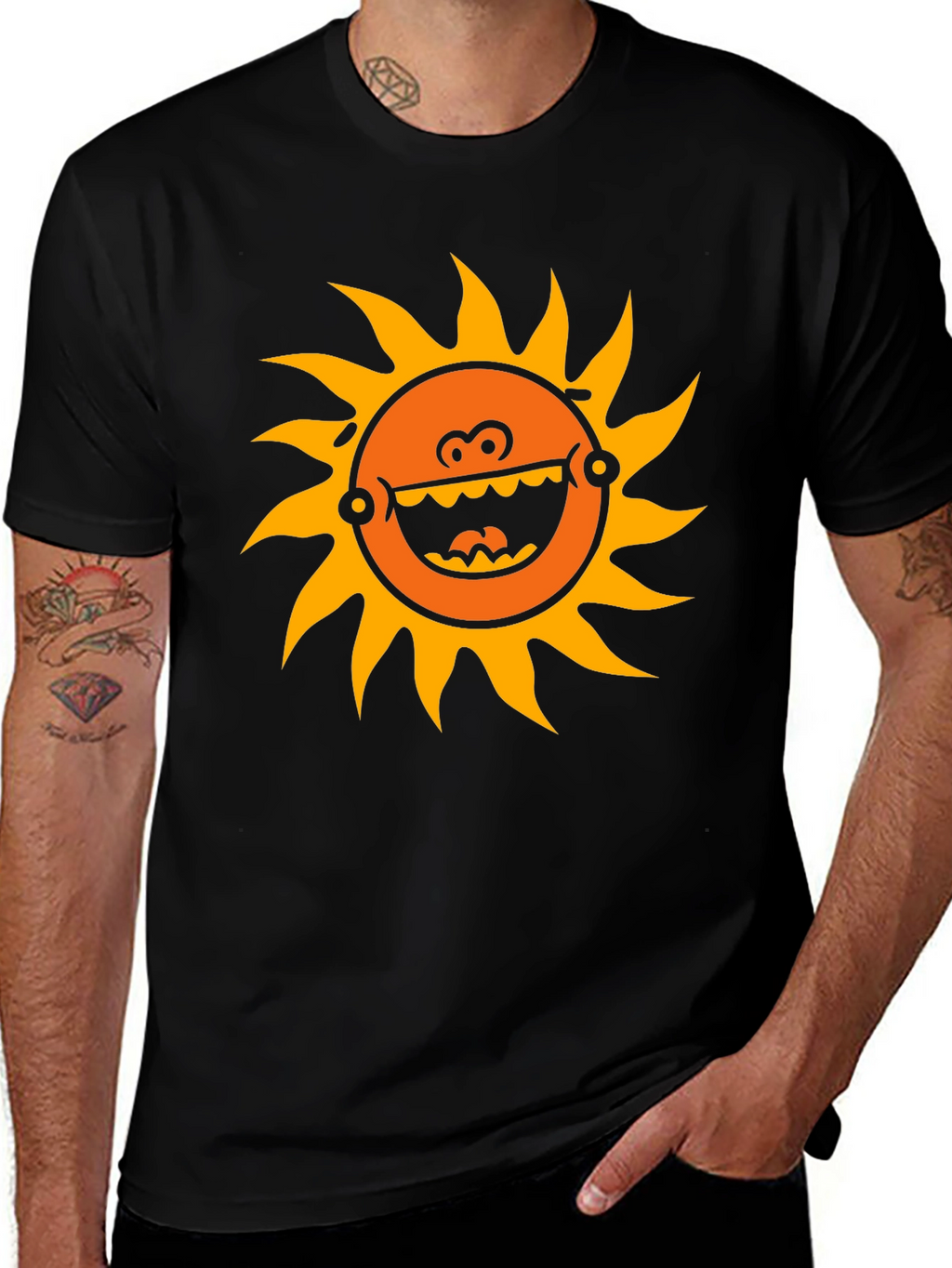 Funny Sun Graphic Black T-Shirt