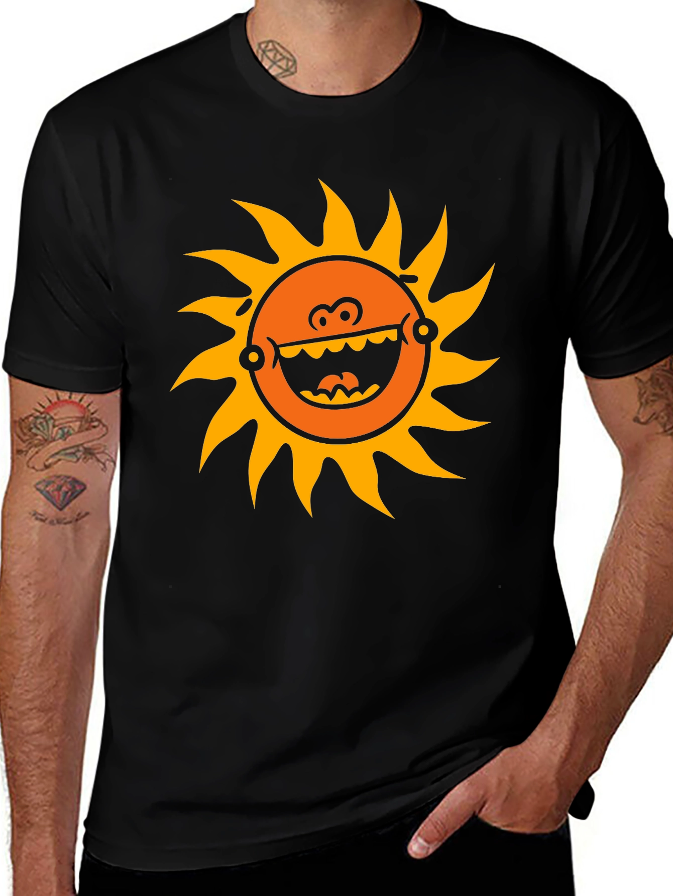 Funny Sun Graphic Black T-Shirt