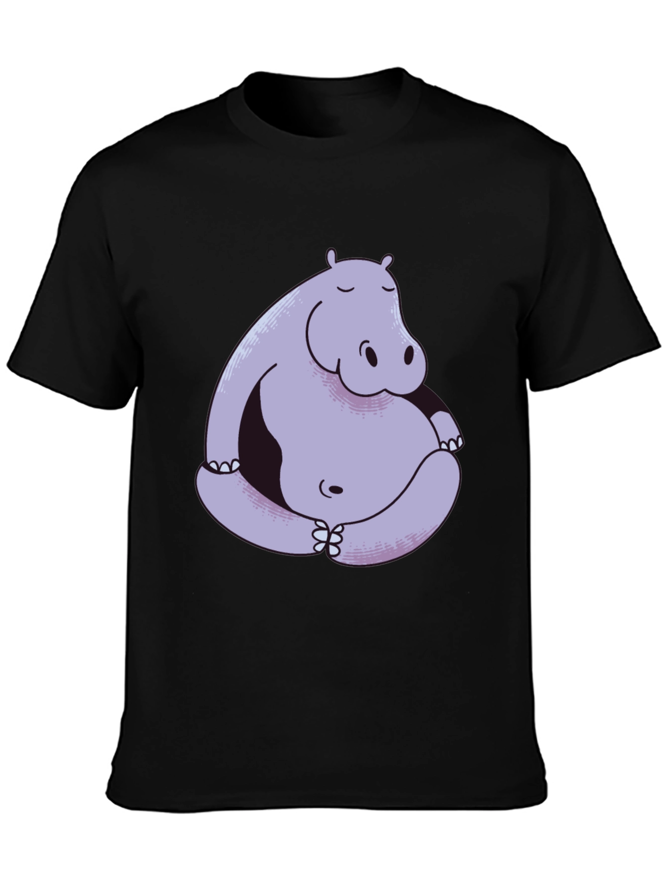 Hippo Meditation Graphic Tee - Black Cotton Comfort