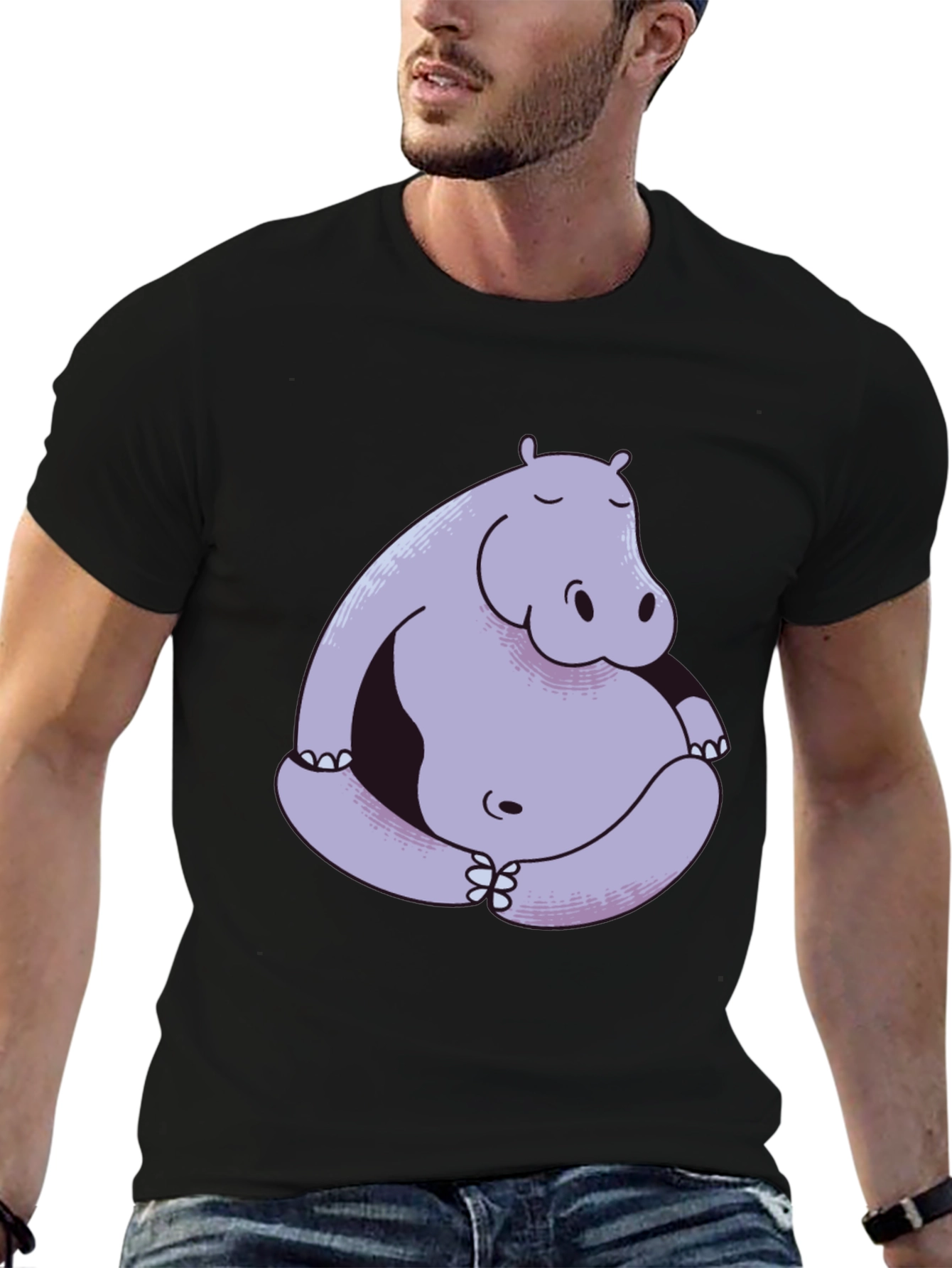 Hippo Meditation Graphic Tee - Black Cotton Comfort
