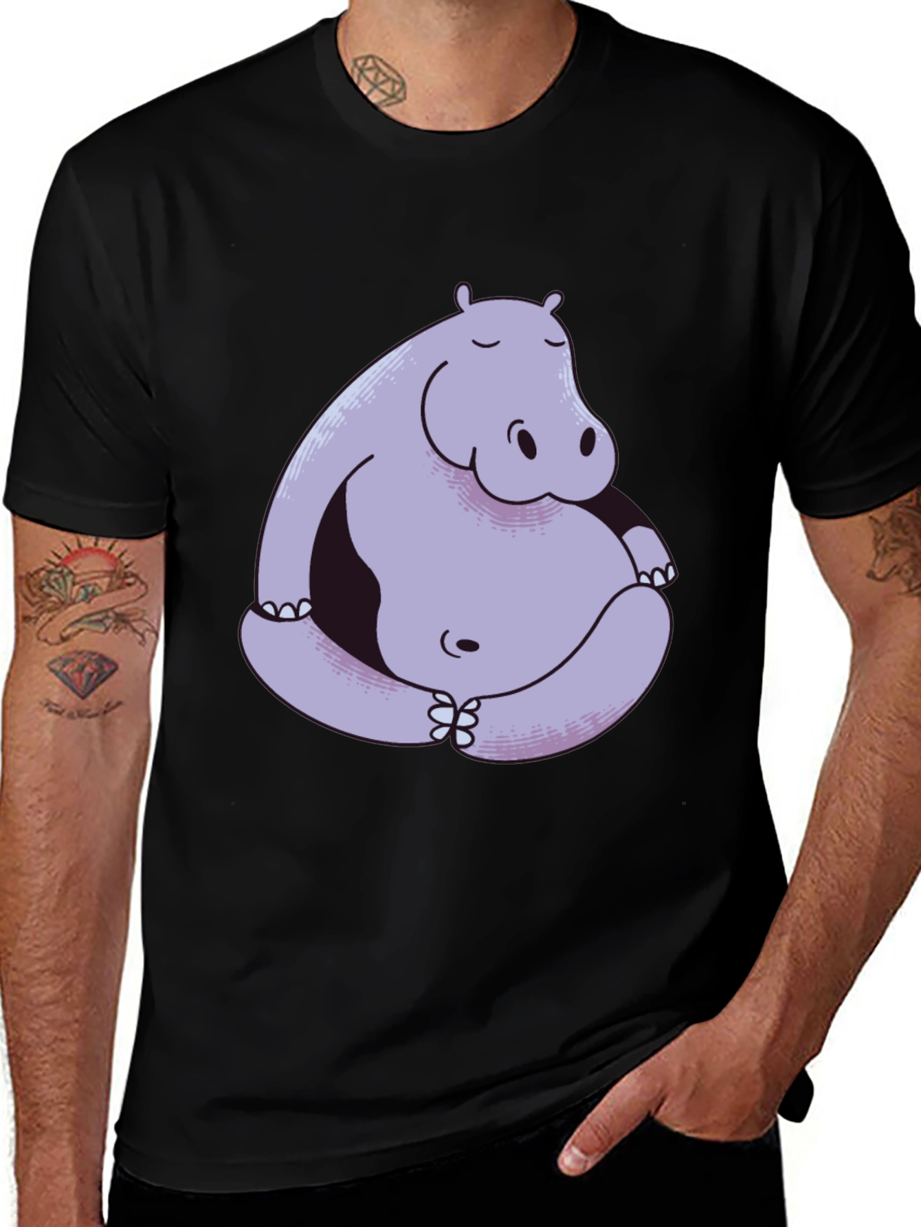 Hippo Meditation Graphic Tee - Black Cotton Comfort