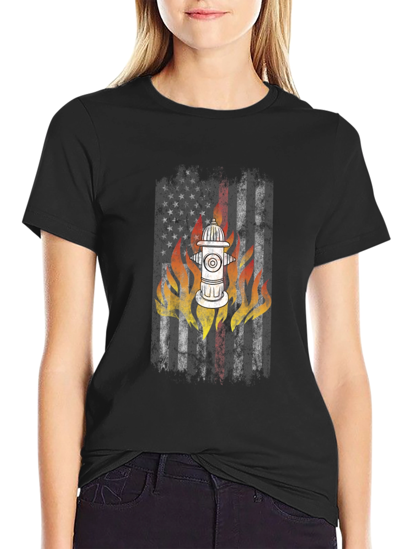 Firefighter USA Flag Hydrant T-Shirt