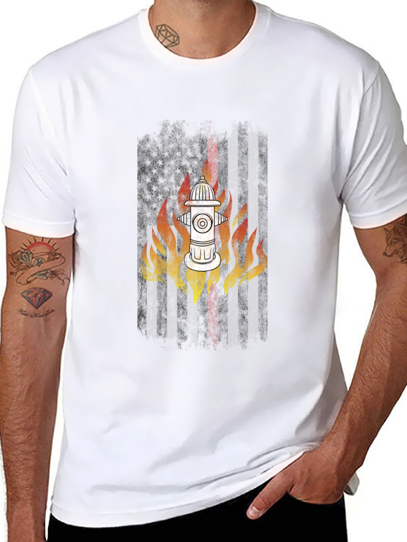 Firefighter USA Flag Hydrant T-Shirt