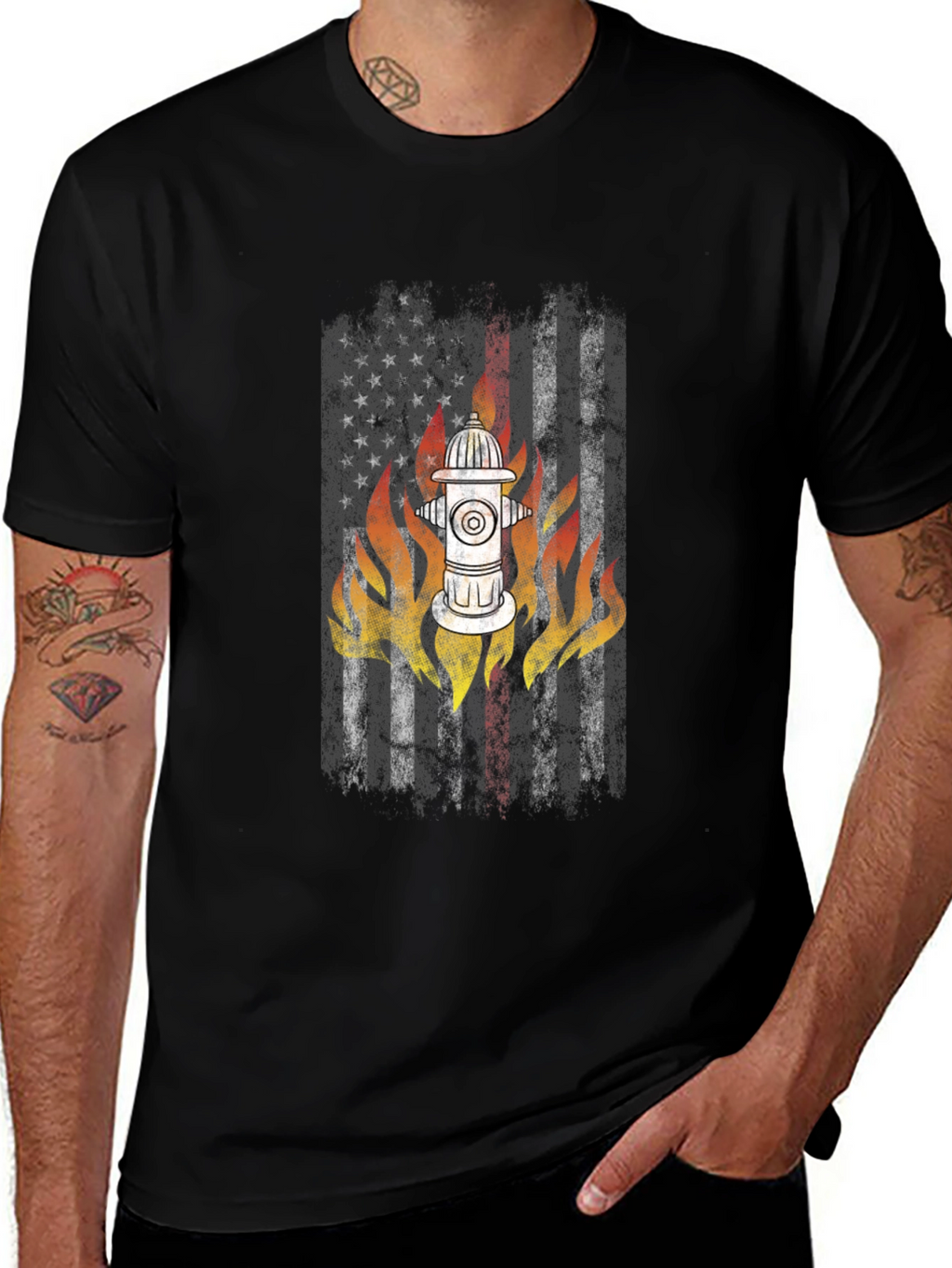 Firefighter USA Flag Hydrant T-Shirt