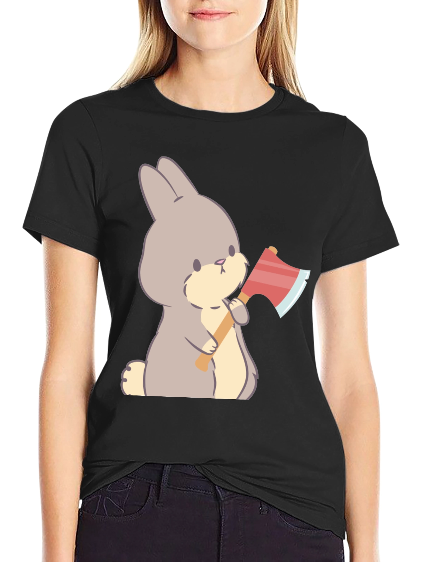 Funny Bunny With Axe Black T-Shirt