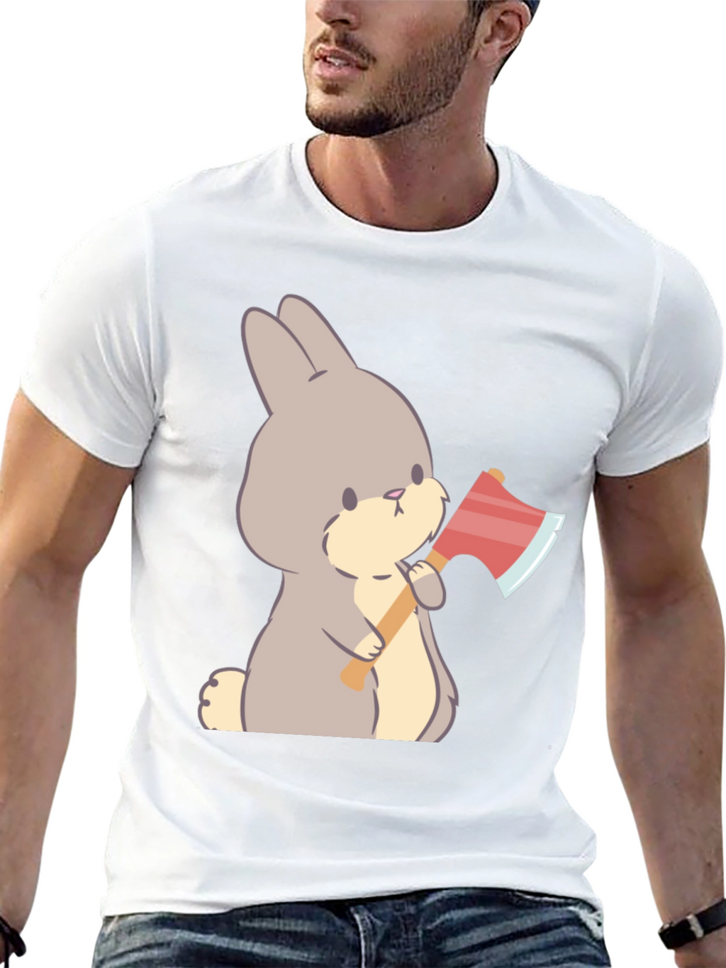 Funny Bunny With Axe Black T-Shirt