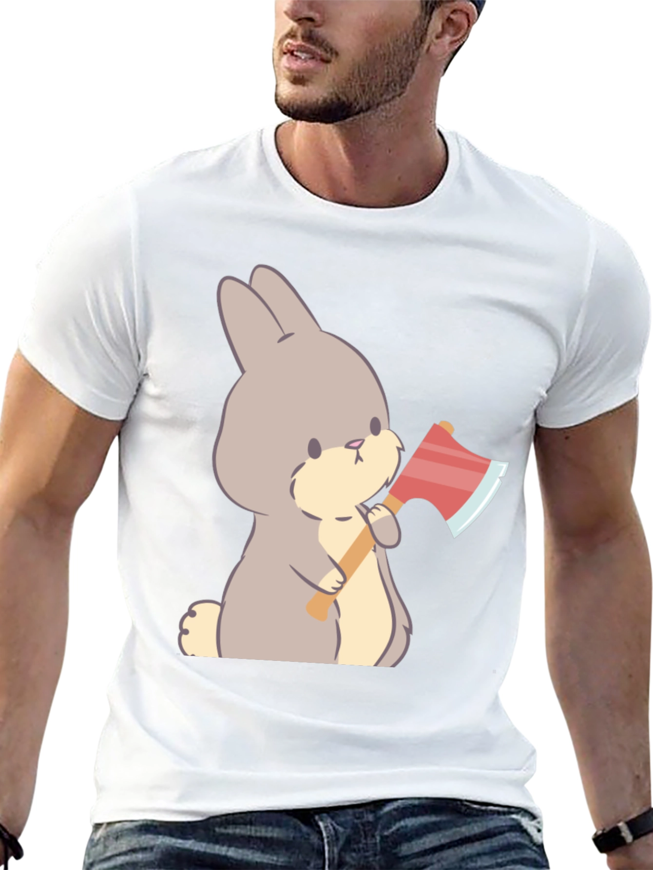 Funny Bunny With Axe Black T-Shirt