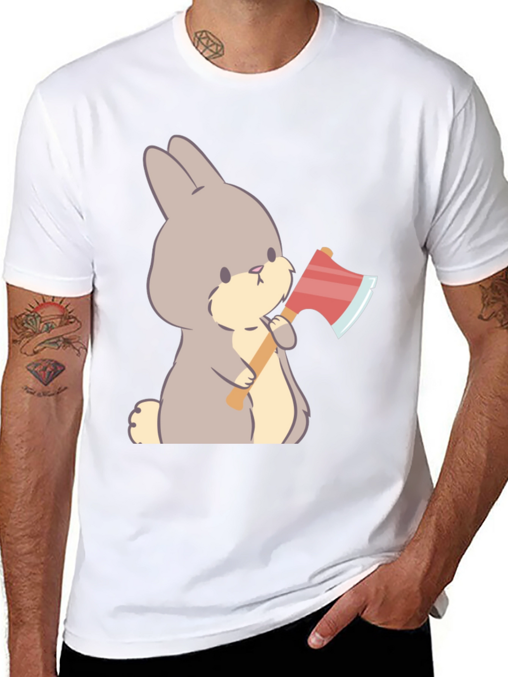 Funny Bunny With Axe Black T-Shirt
