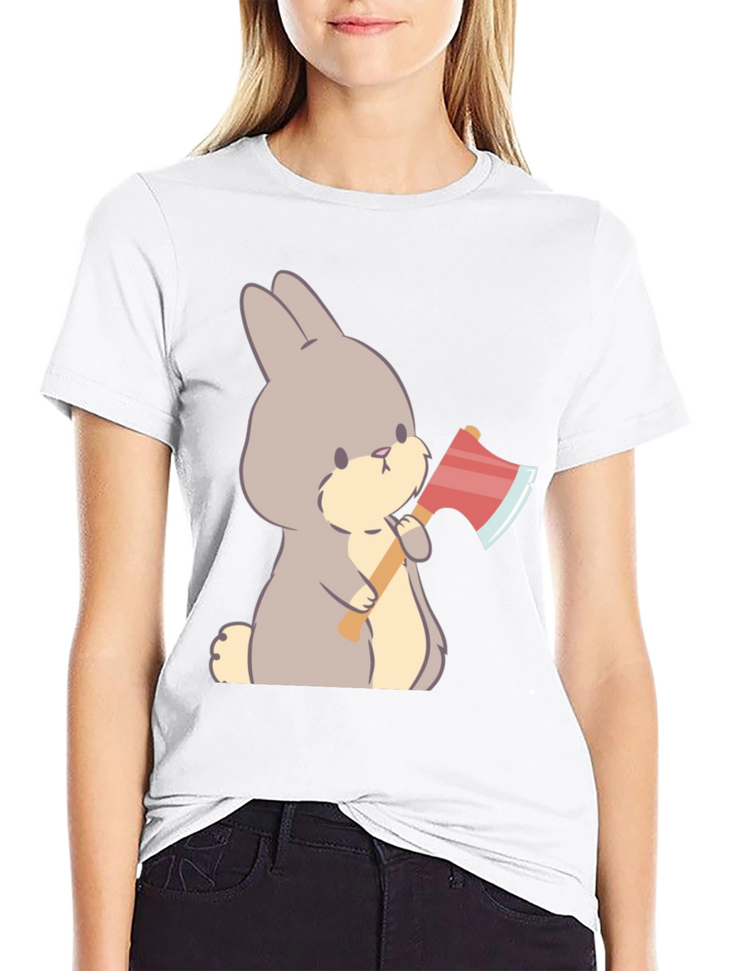 Funny Bunny With Axe Black T-Shirt