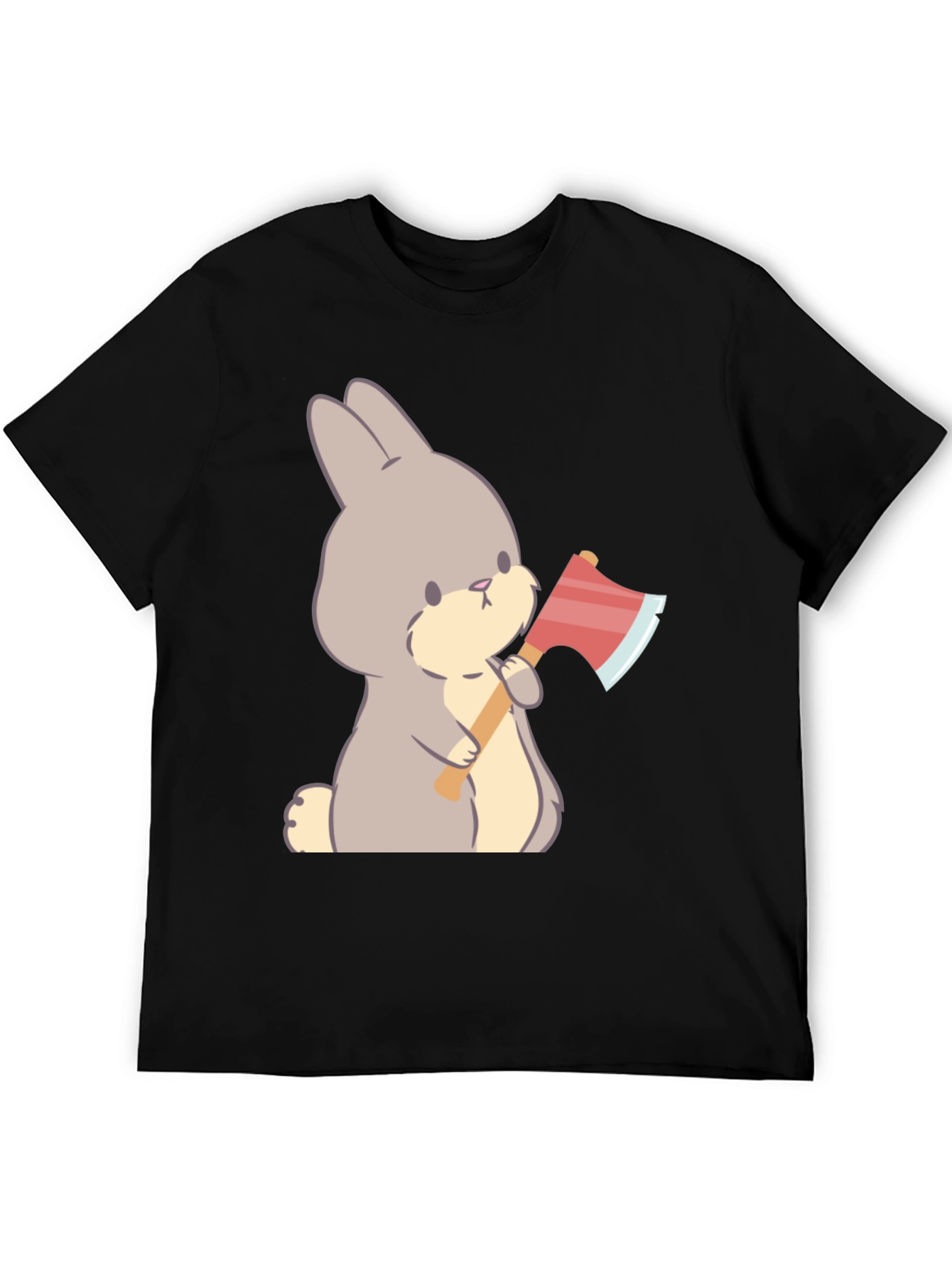 Funny Bunny With Axe Black T-Shirt