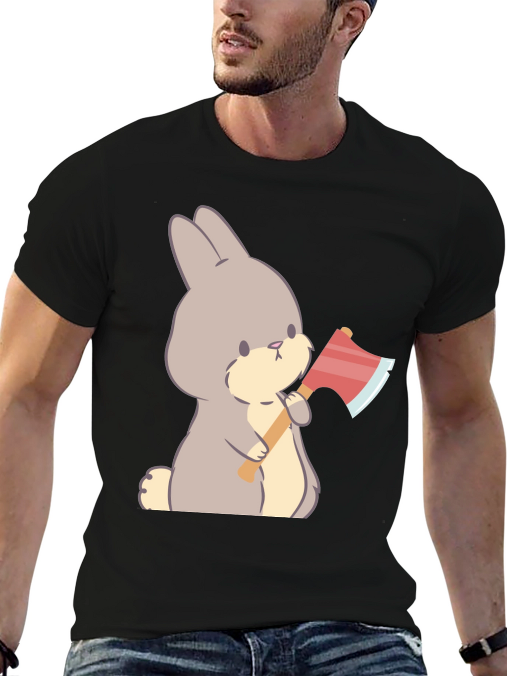 Funny Bunny With Axe Black T-Shirt