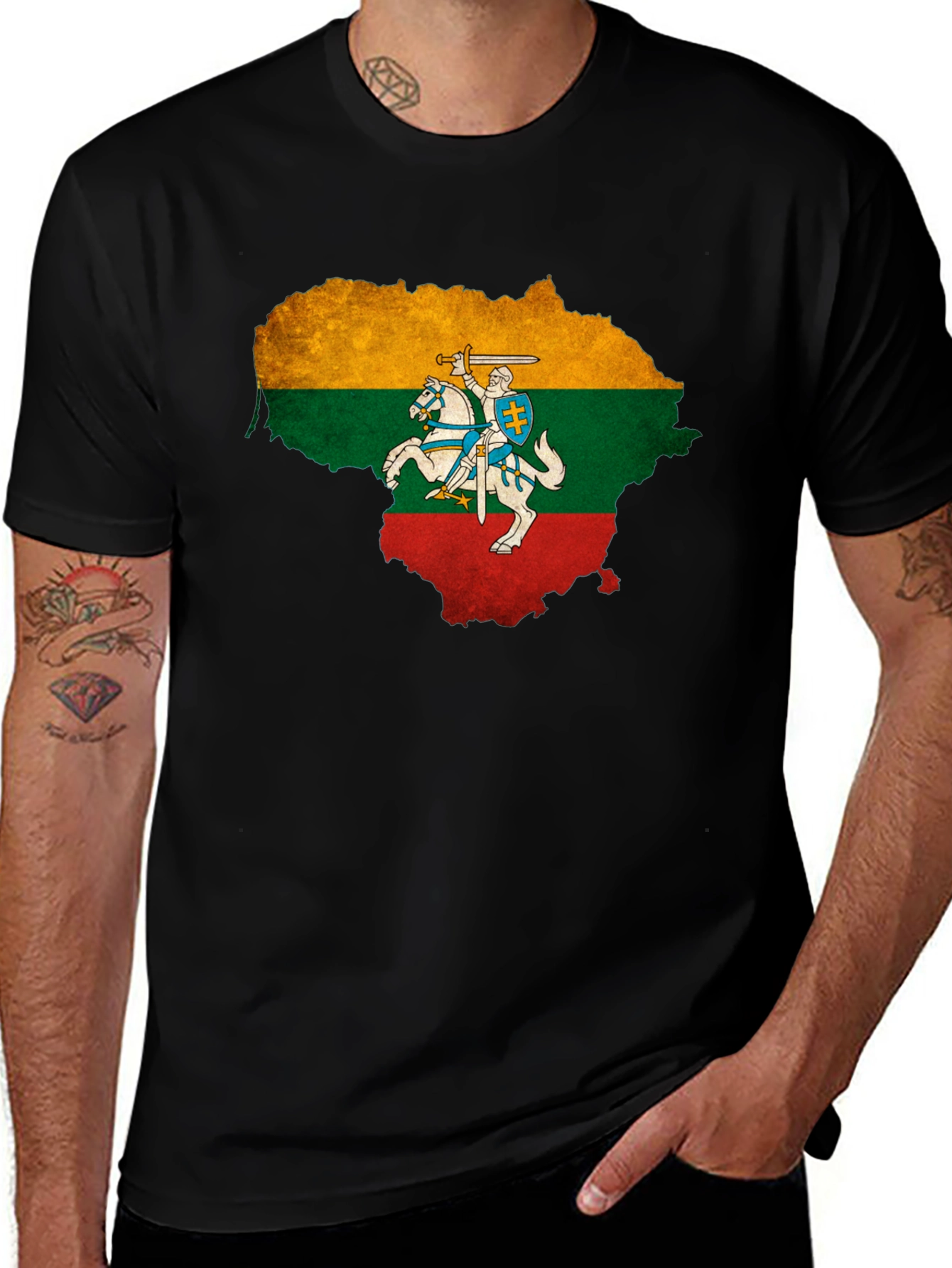 Lithuania Flag T-Shirt Mens Black Tee