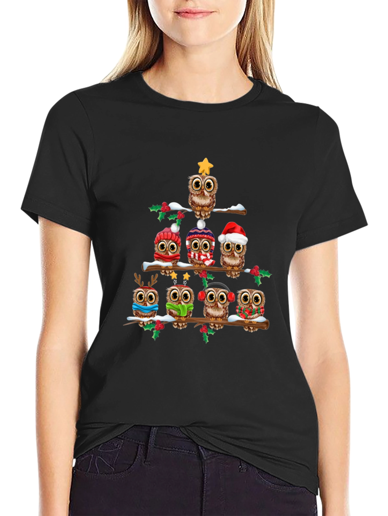 Festive Owl Christmas Tree T-Shirt