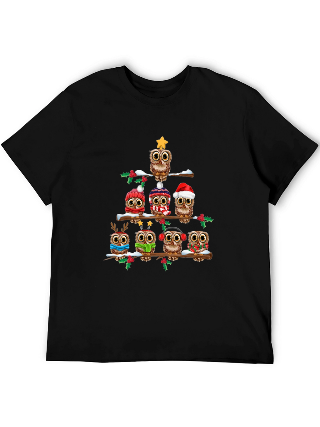 Festive Owl Christmas Tree T-Shirt