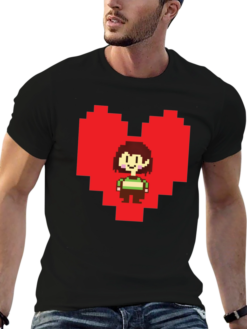 Undertale Chara Pixel Heart Black T-Shirt