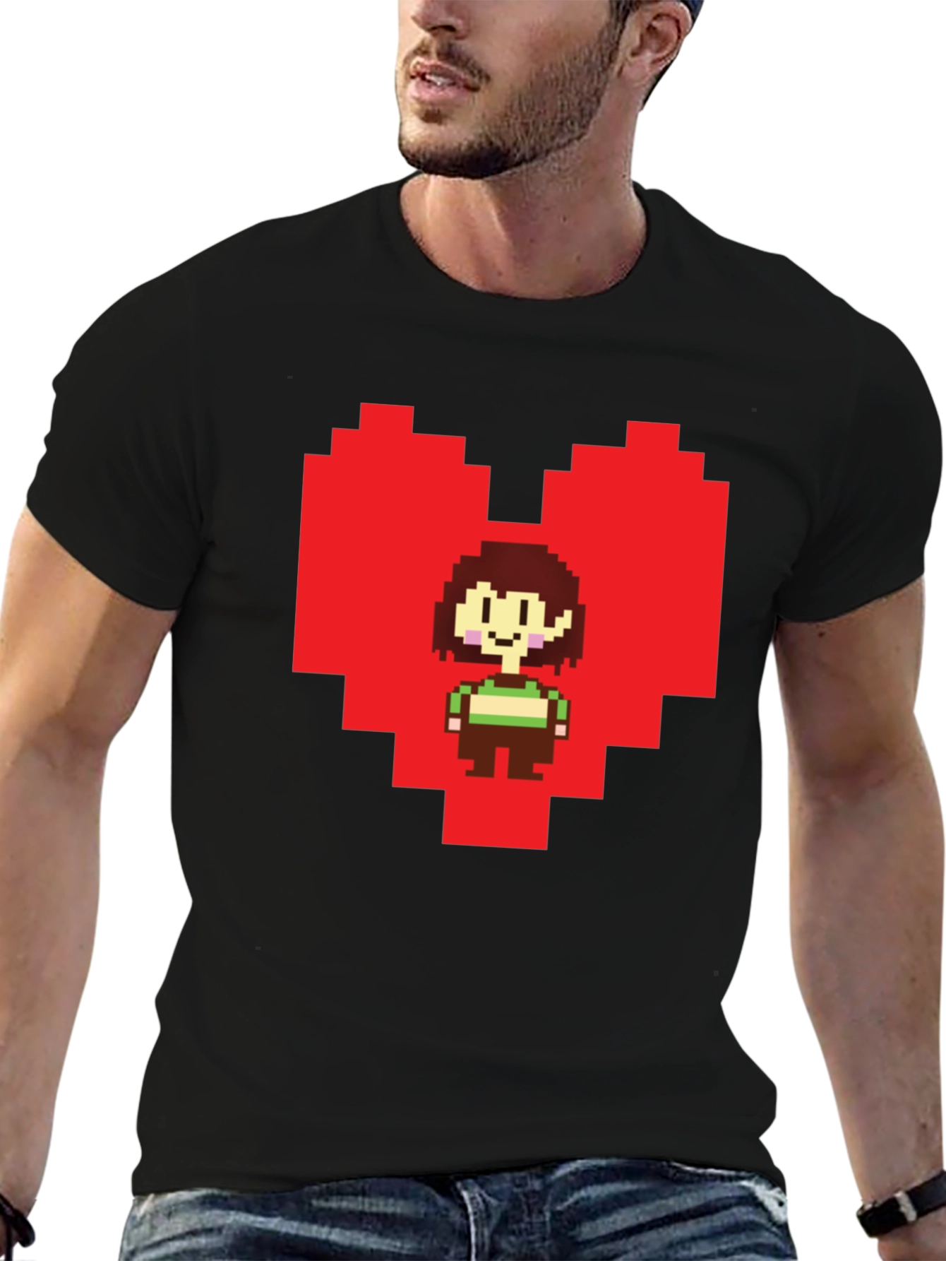 Undertale Chara Pixel Heart Black T-Shirt