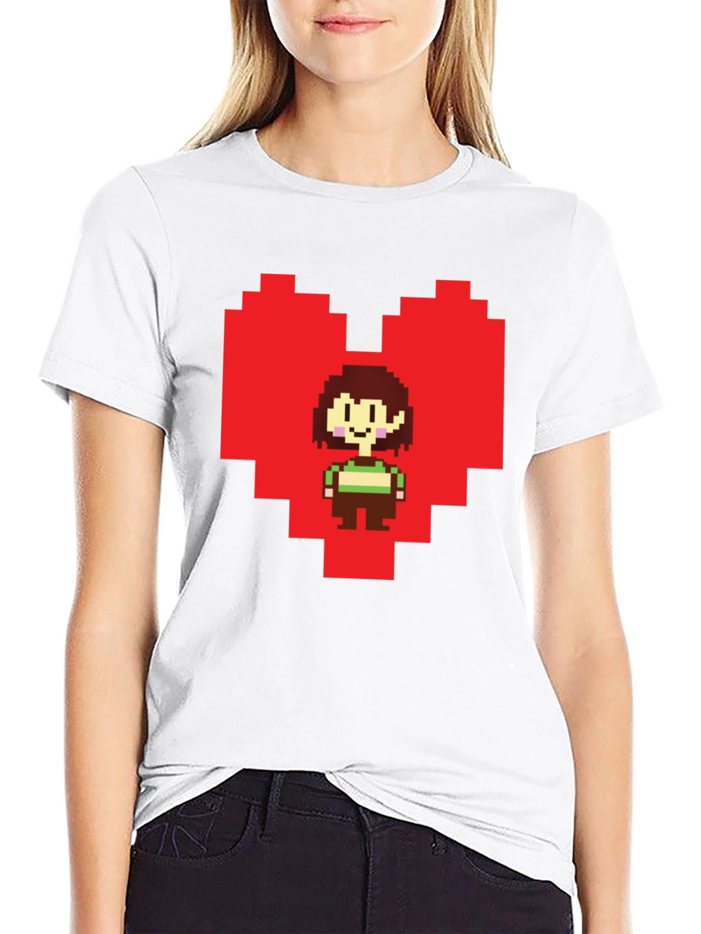 Undertale Chara Pixel Heart Black T-Shirt