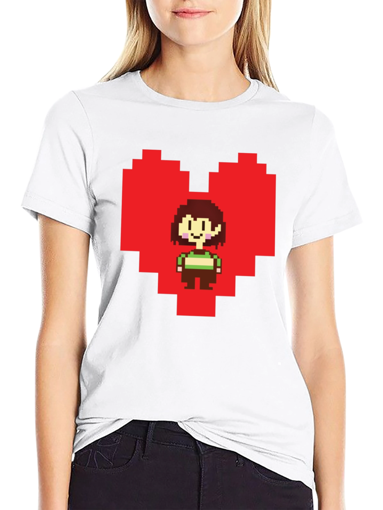 Undertale Chara Pixel Heart Black T-Shirt