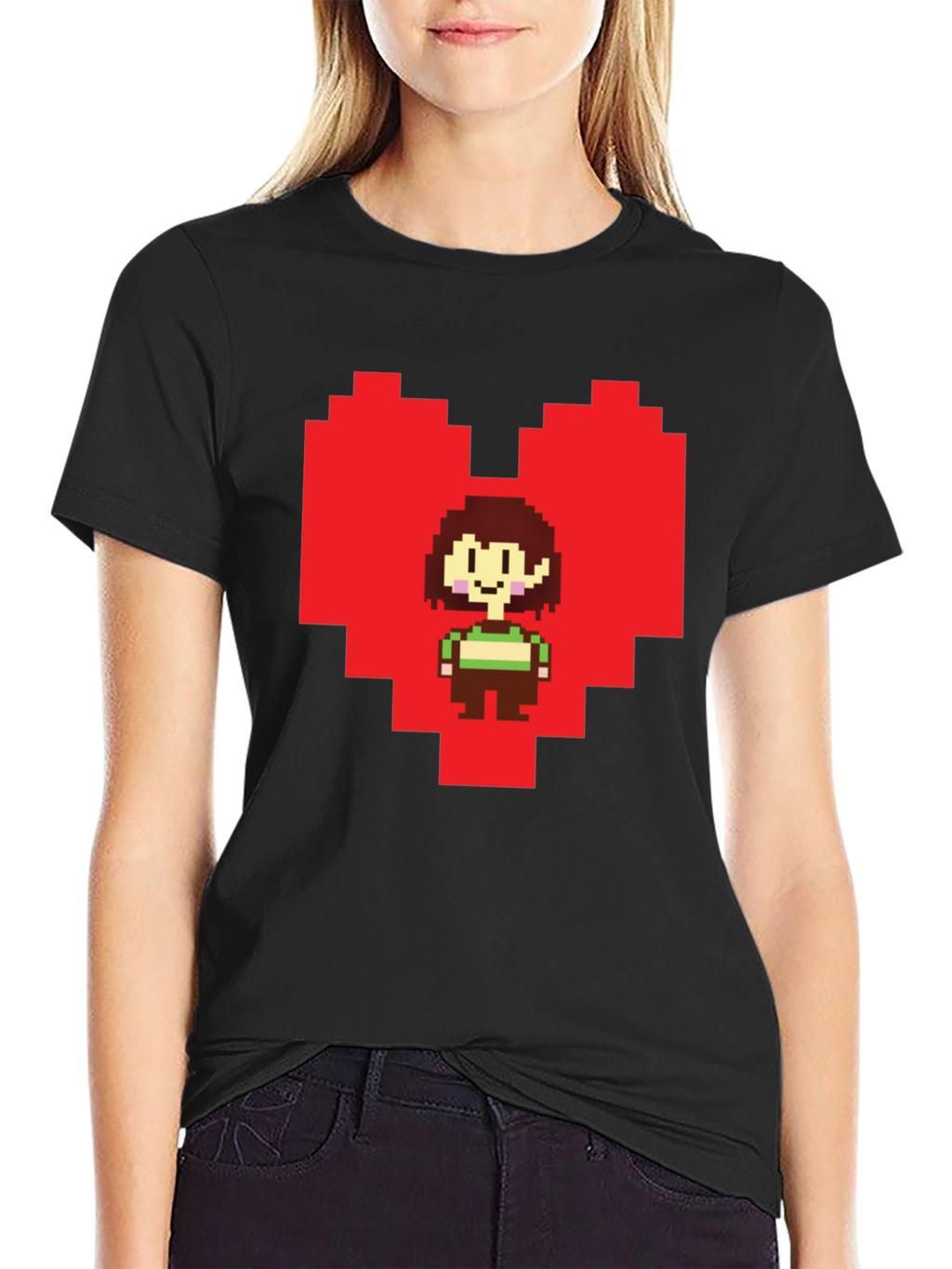 Undertale Chara Pixel Heart Black T-Shirt