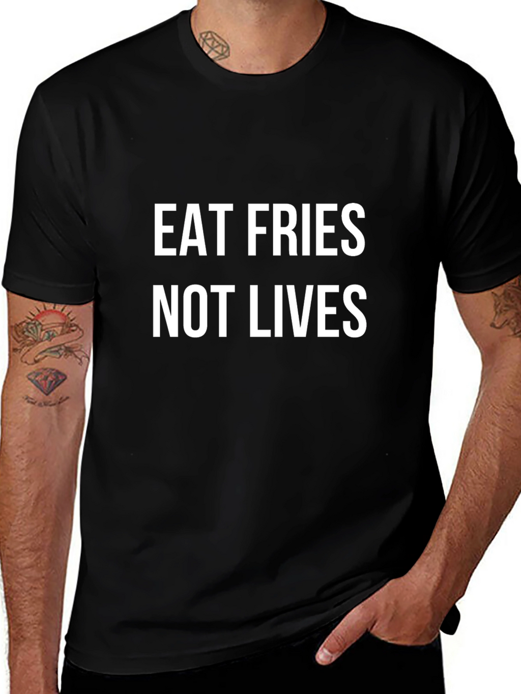 Eat Fries Not Lives Black Graphic T-Shirt