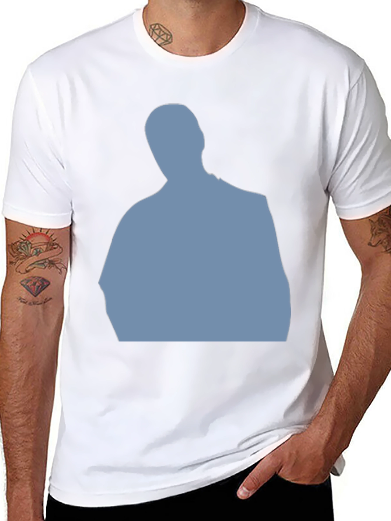 Mens Black T-Shirt with Blue Silhouette Graphic
