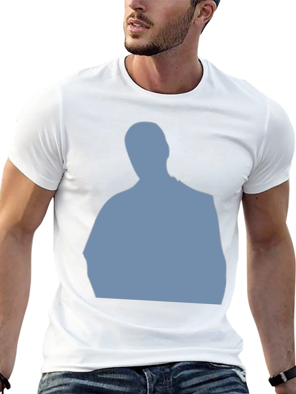 Mens Black T-Shirt with Blue Silhouette Graphic