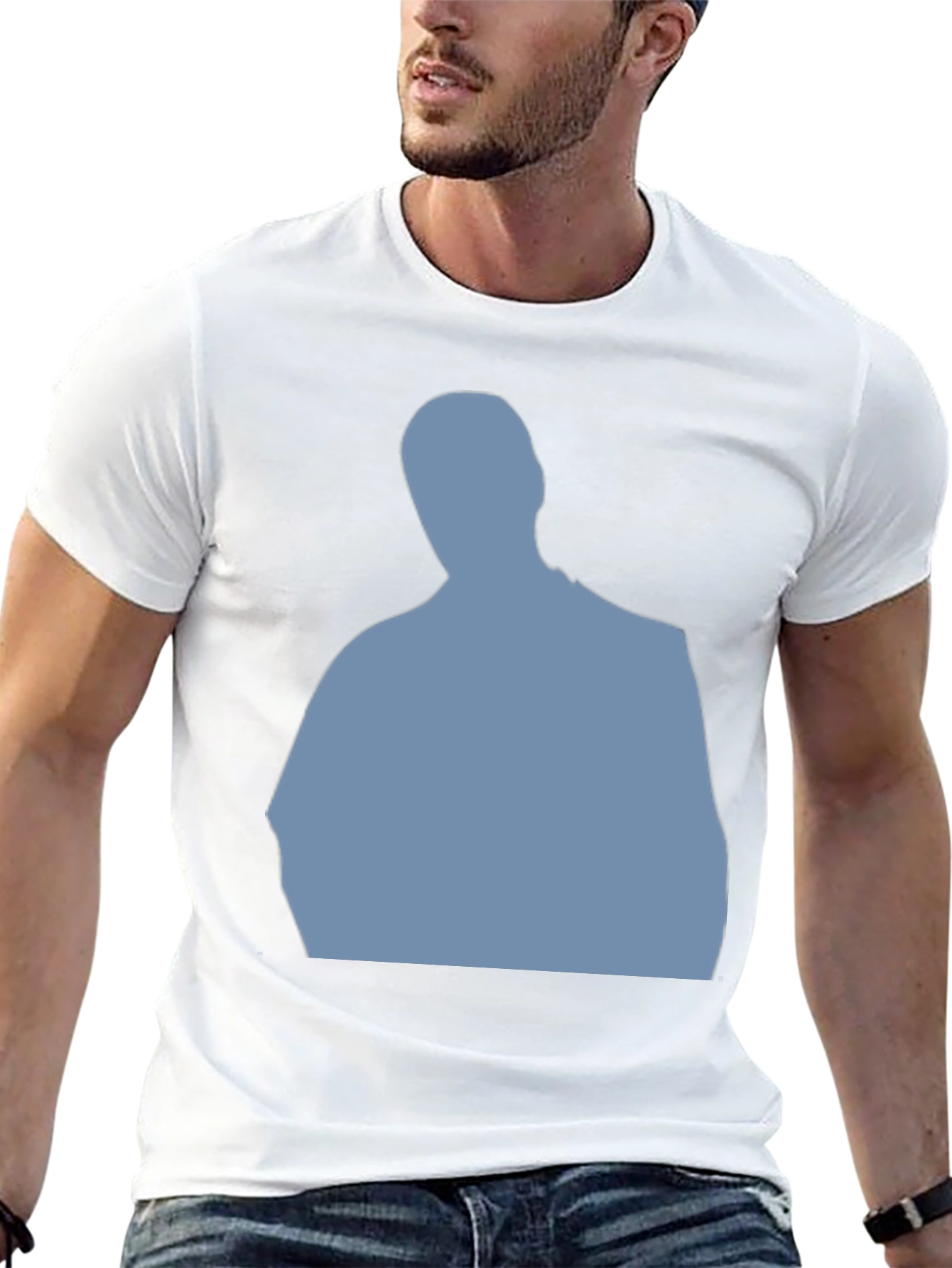 Mens Black T-Shirt with Blue Silhouette Graphic