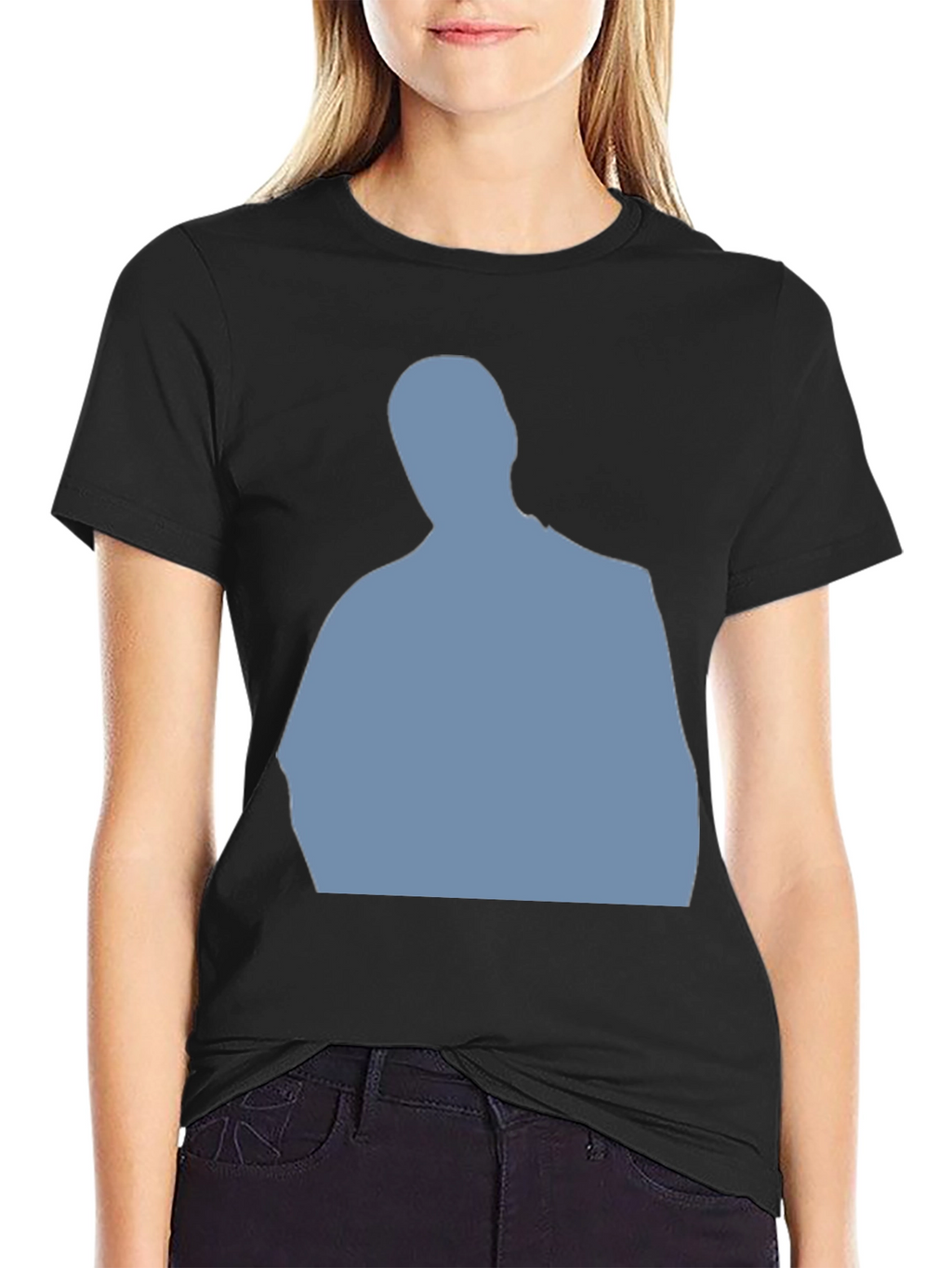 Mens Black T-Shirt with Blue Silhouette Graphic
