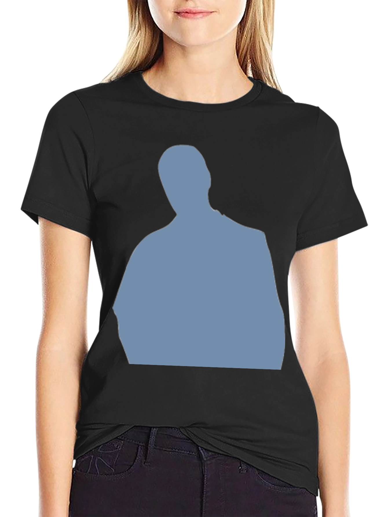 Mens Black T-Shirt with Blue Silhouette Graphic