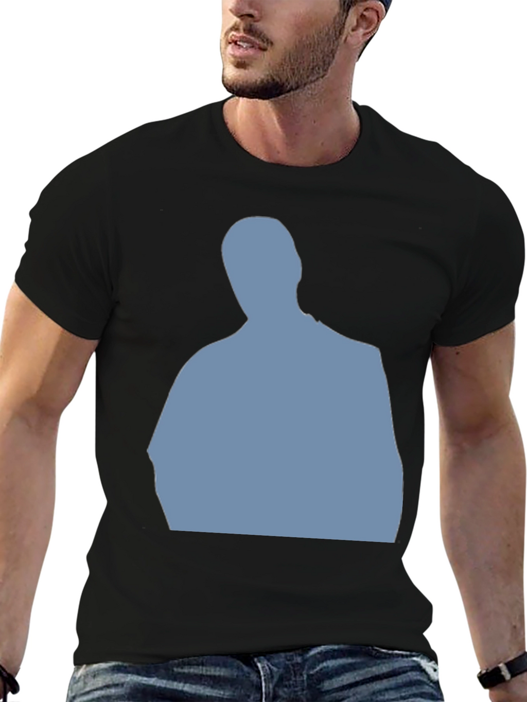 Mens Black T-Shirt with Blue Silhouette Graphic