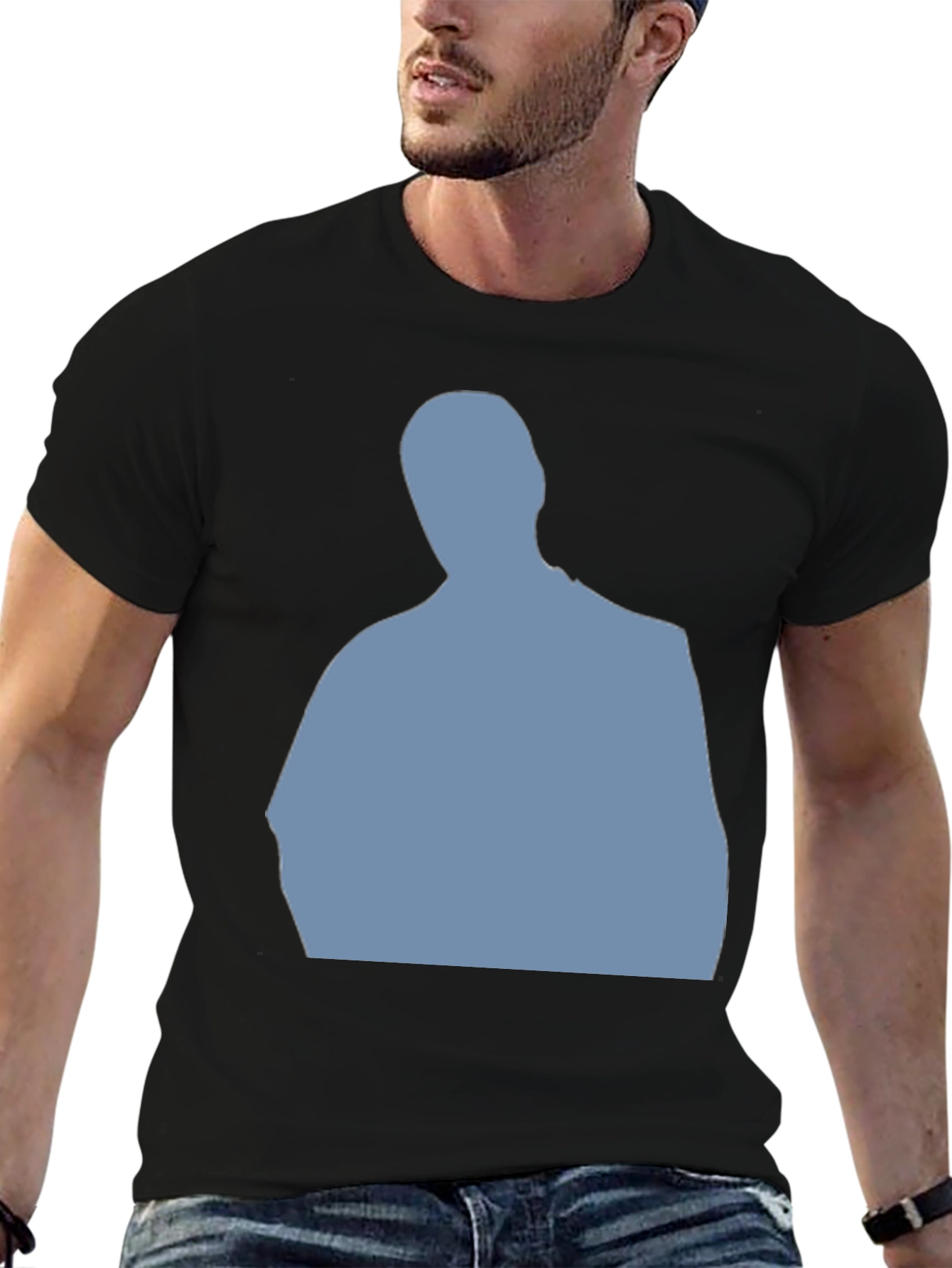 Mens Black T-Shirt with Blue Silhouette Graphic