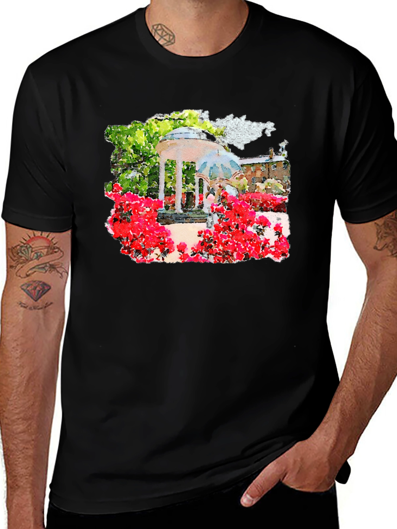Chapel Hill Watercolor Art Black T-Shirt