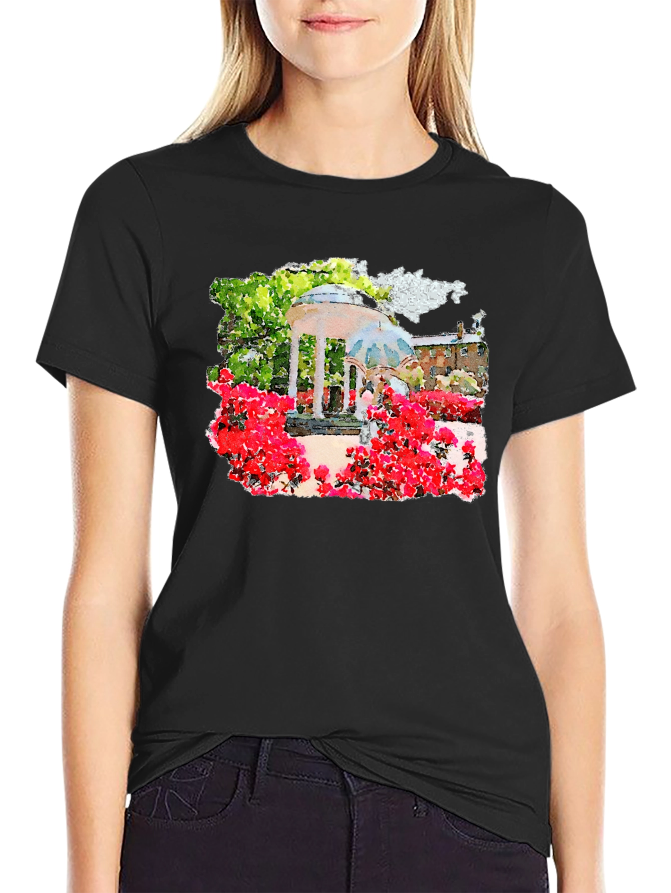 Chapel Hill Watercolor Art Black T-Shirt