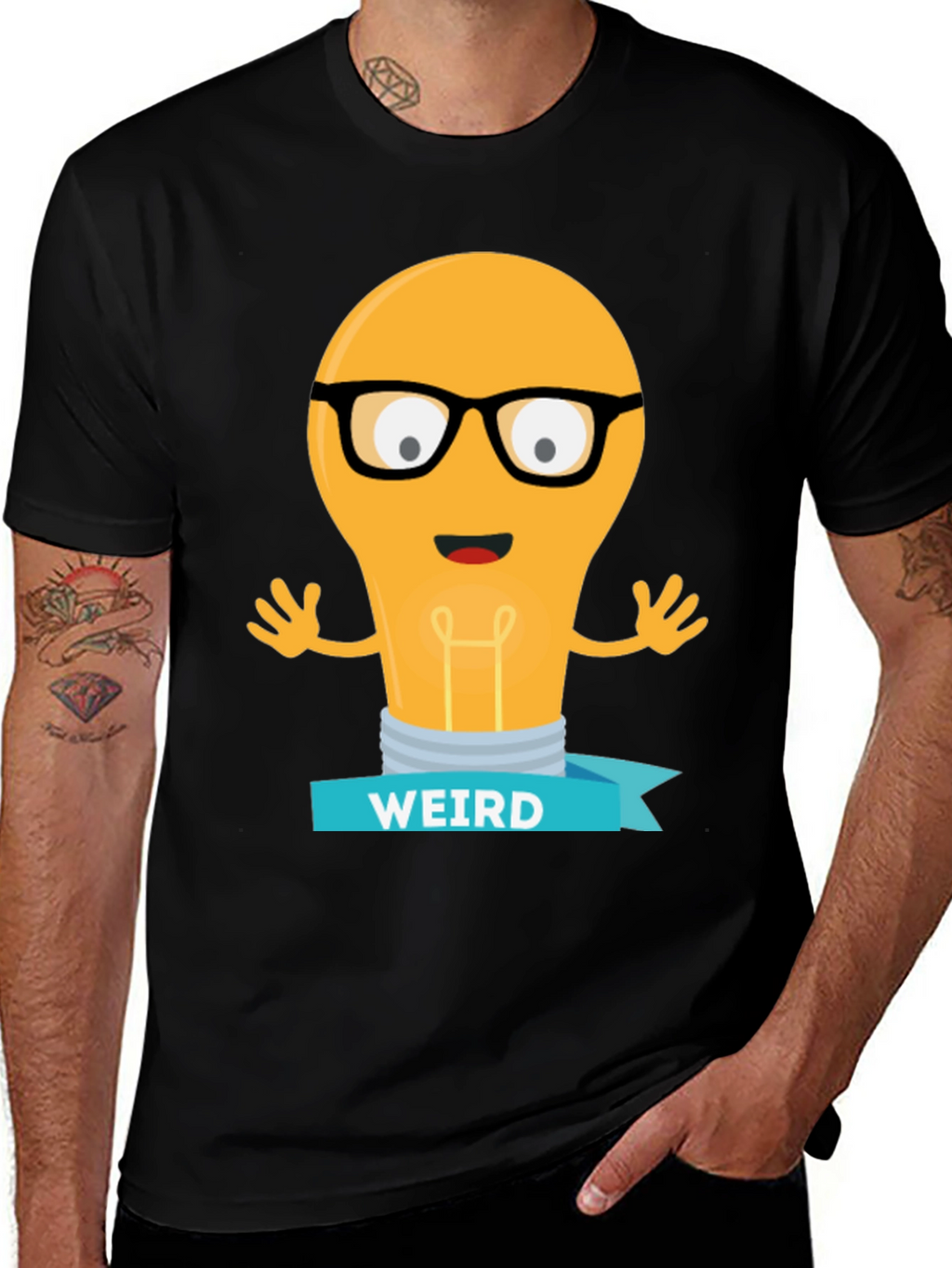 Weird Lightbulb Graphic Tee - Black Cotton Shirt