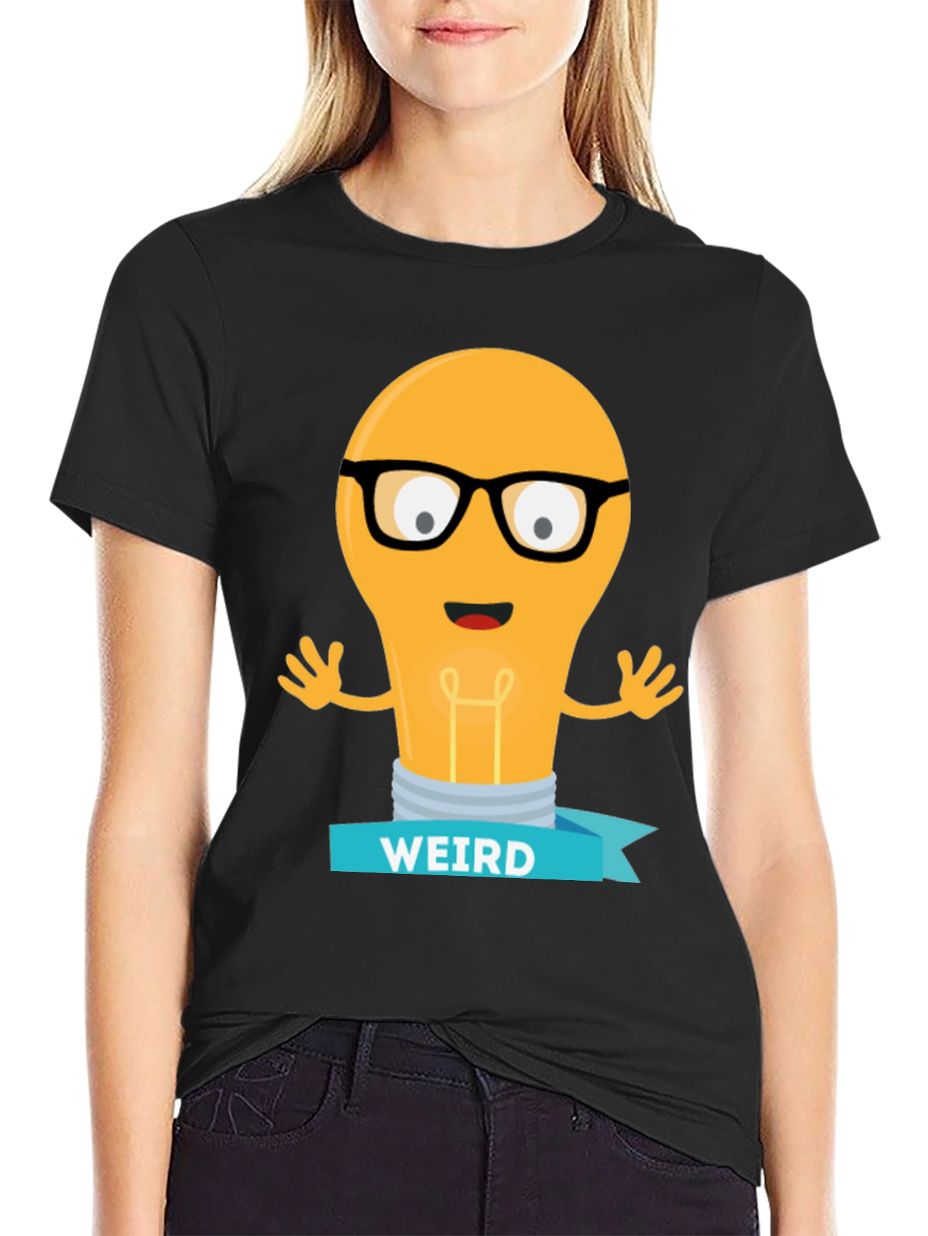 Weird Lightbulb Graphic Tee - Black Cotton Shirt