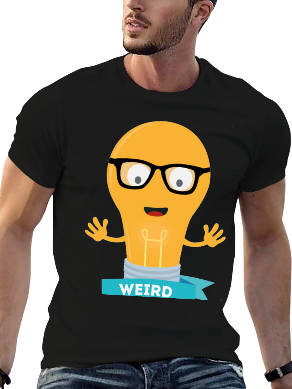 Weird Lightbulb Graphic Tee - Black Cotton Shirt