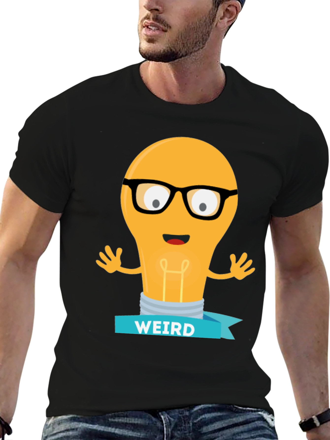 Weird Lightbulb Graphic Tee - Black Cotton Shirt