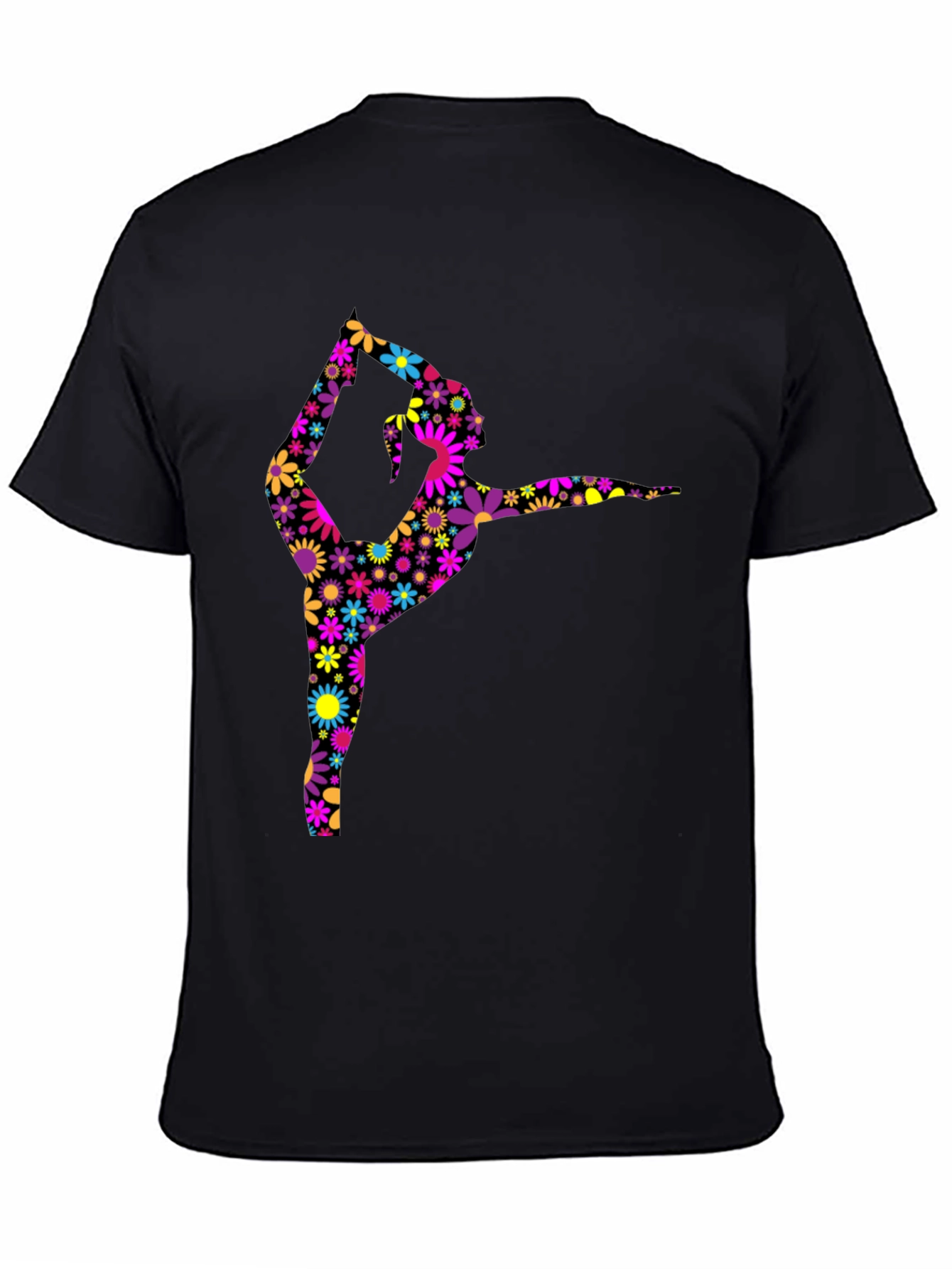 Floral Gymnast Graphic Tee - Artistic Black T-Shirt