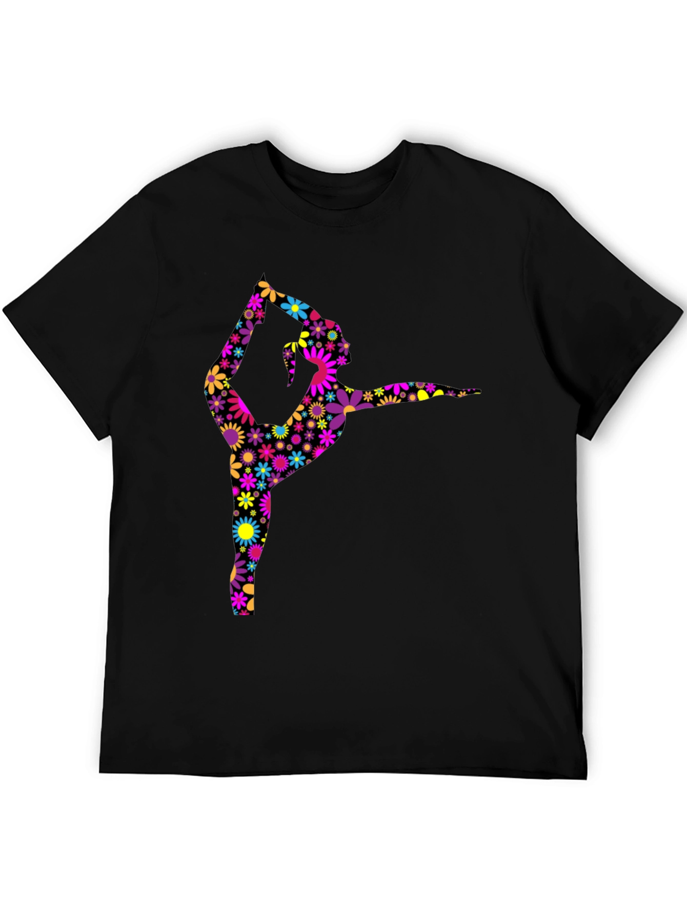 Floral Gymnast Graphic Tee - Artistic Black T-Shirt