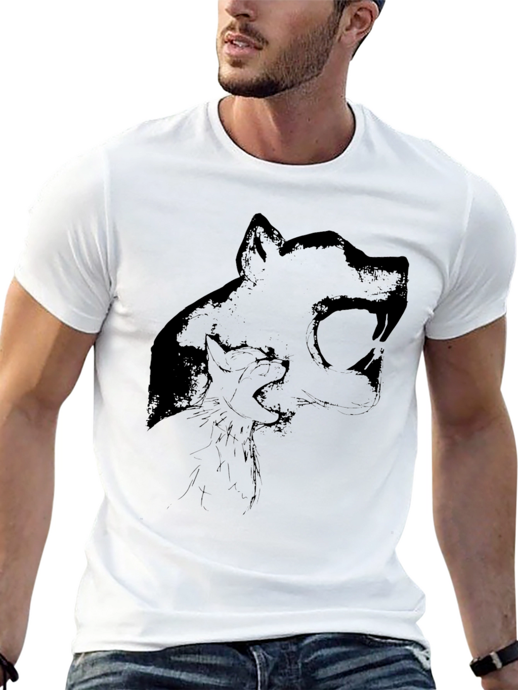 Black T-Shirt with Wolf Graphic