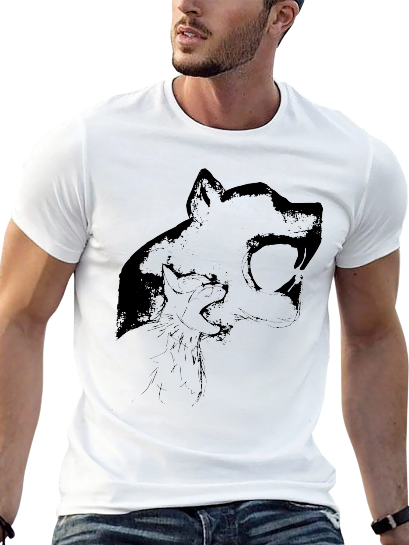 Black T-Shirt with Wolf Graphic