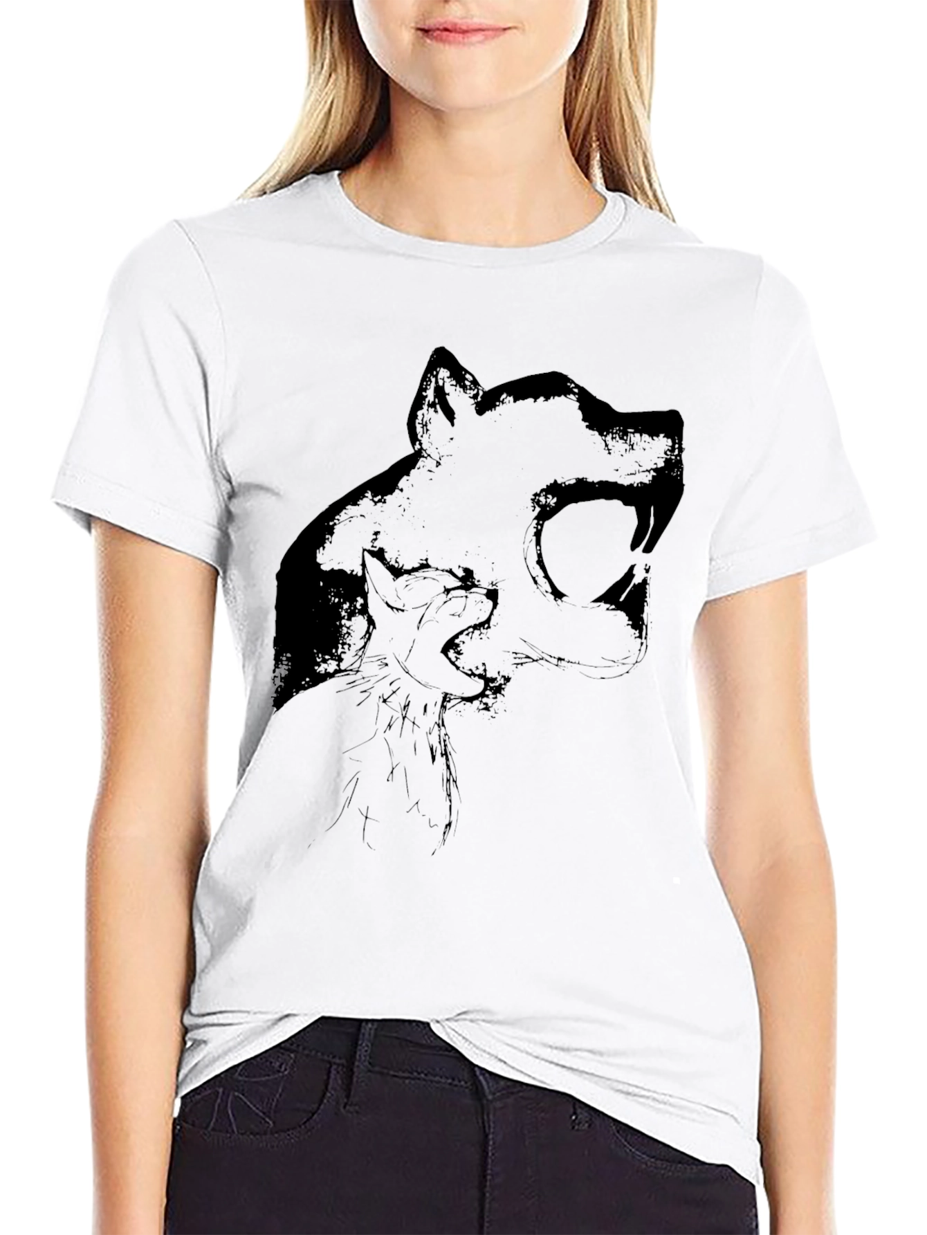 Black T-Shirt with Wolf Graphic