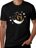 Black T-Shirt with Cat & Moon Design