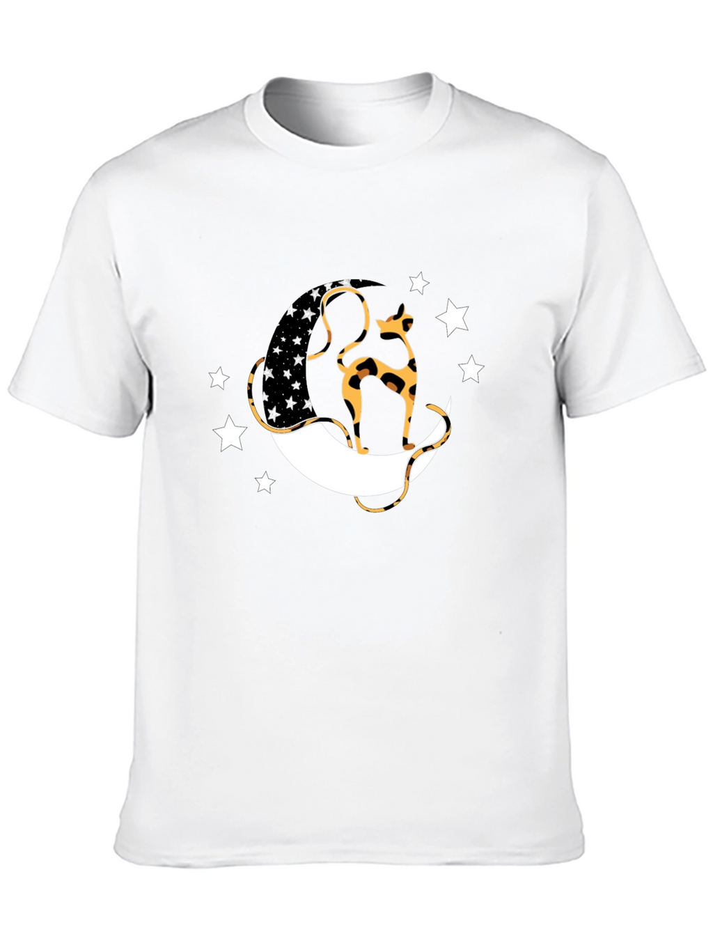 Black T-Shirt with Cat & Moon Design
