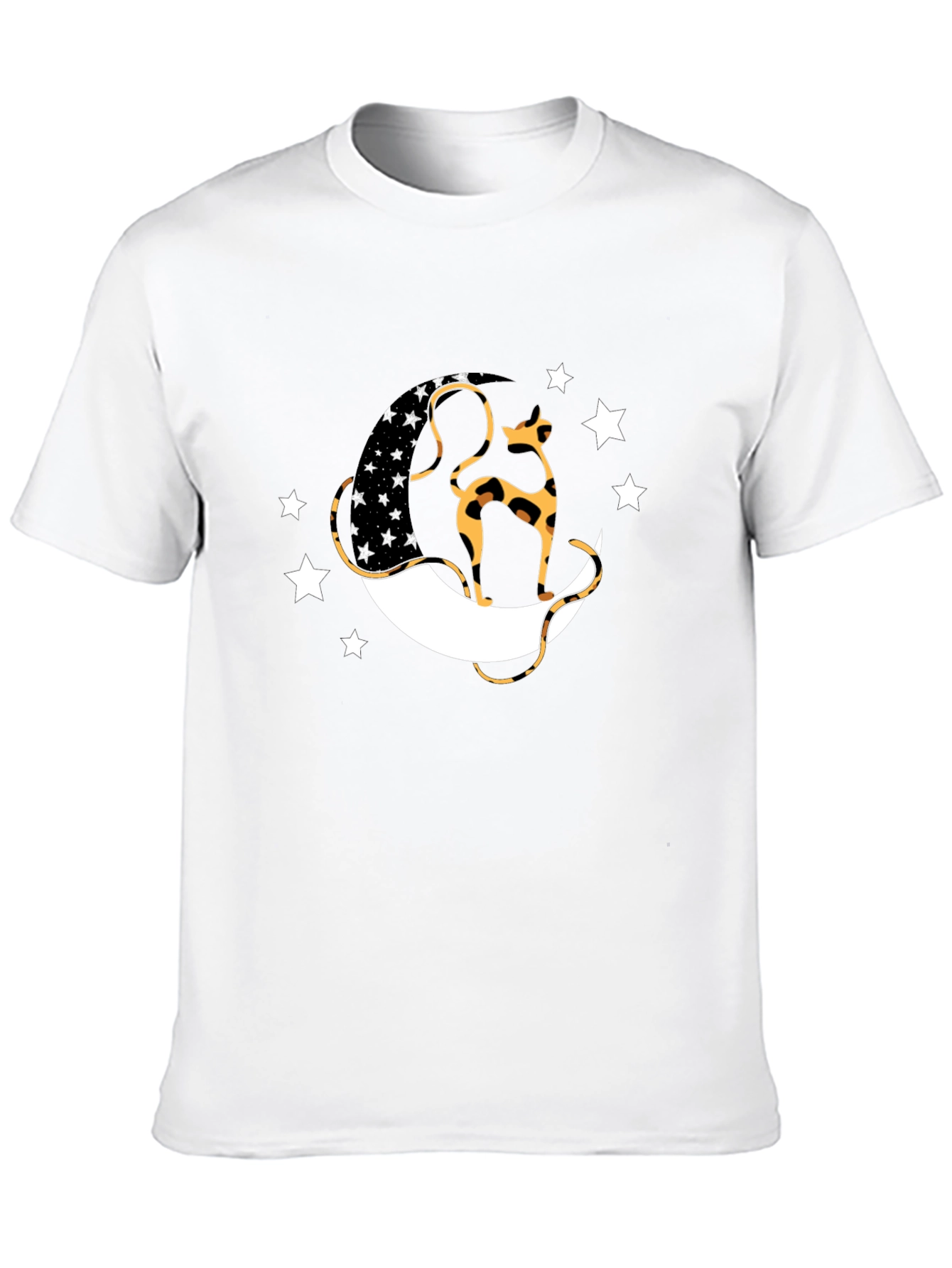 Black T-Shirt with Cat & Moon Design